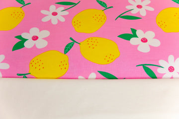 Stoffpaket Jersey + Bündchen mit Zitronen, rosa, weiß